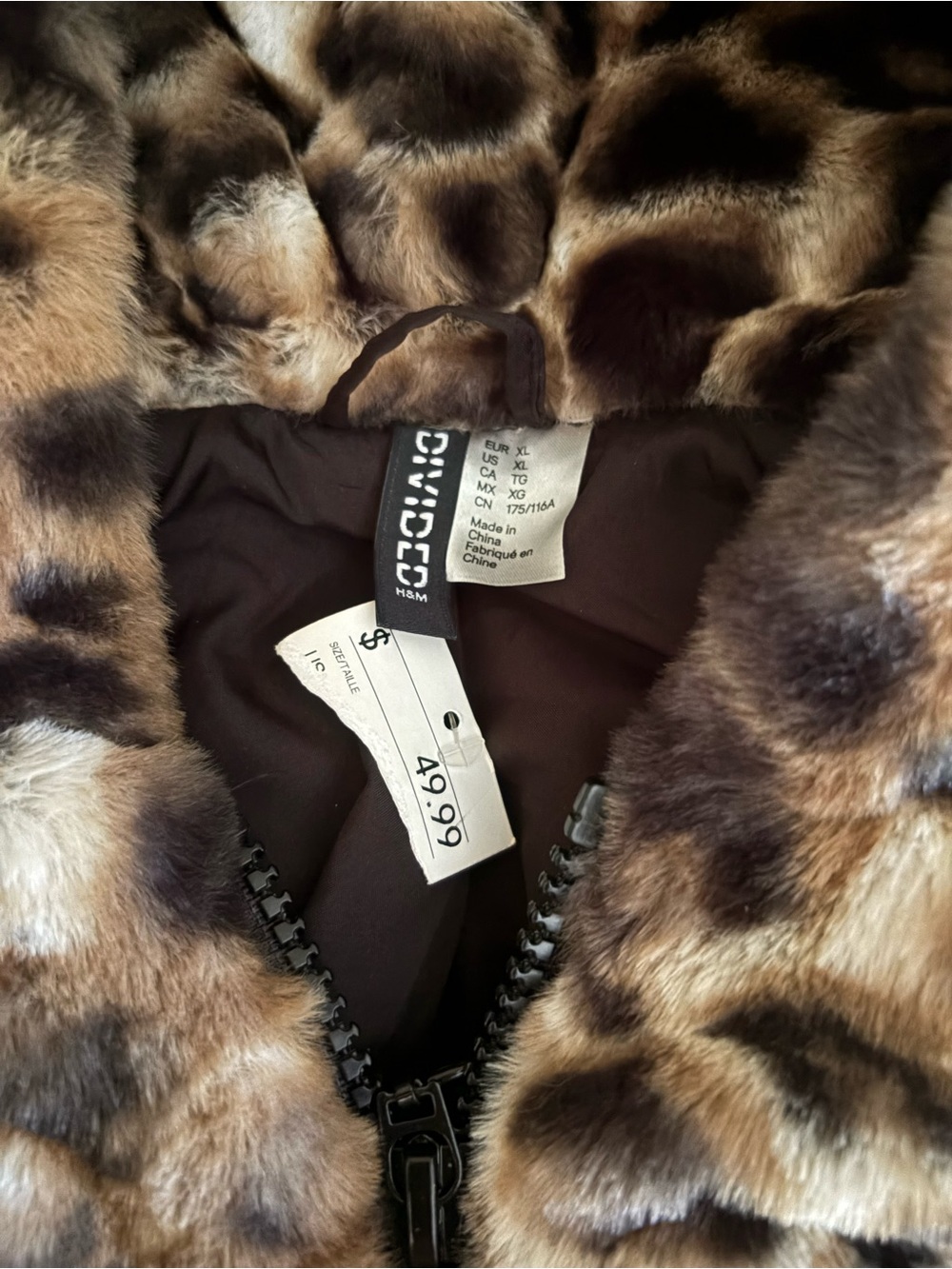 H&M Brown and Tan Faux Fur Leopard Hooded Coat - Picture 2 of 2